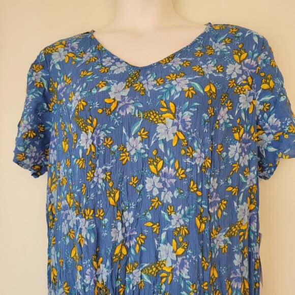 Woman Within 1XP 22/24 Blue Yellow Floral A Line Maxi Dress Modest Long Summer - Picture 5 of 5